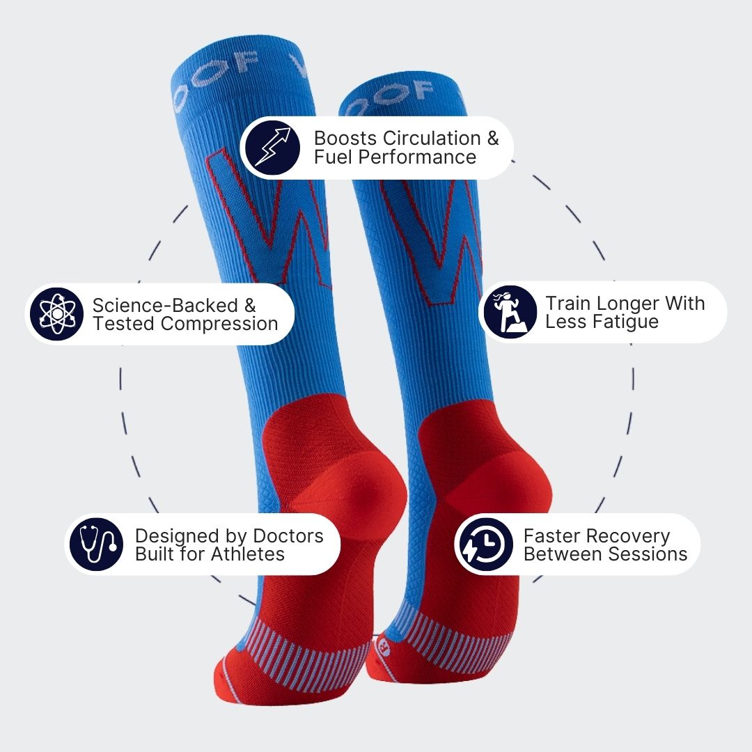 Performance Compression Socks, Blue and Red