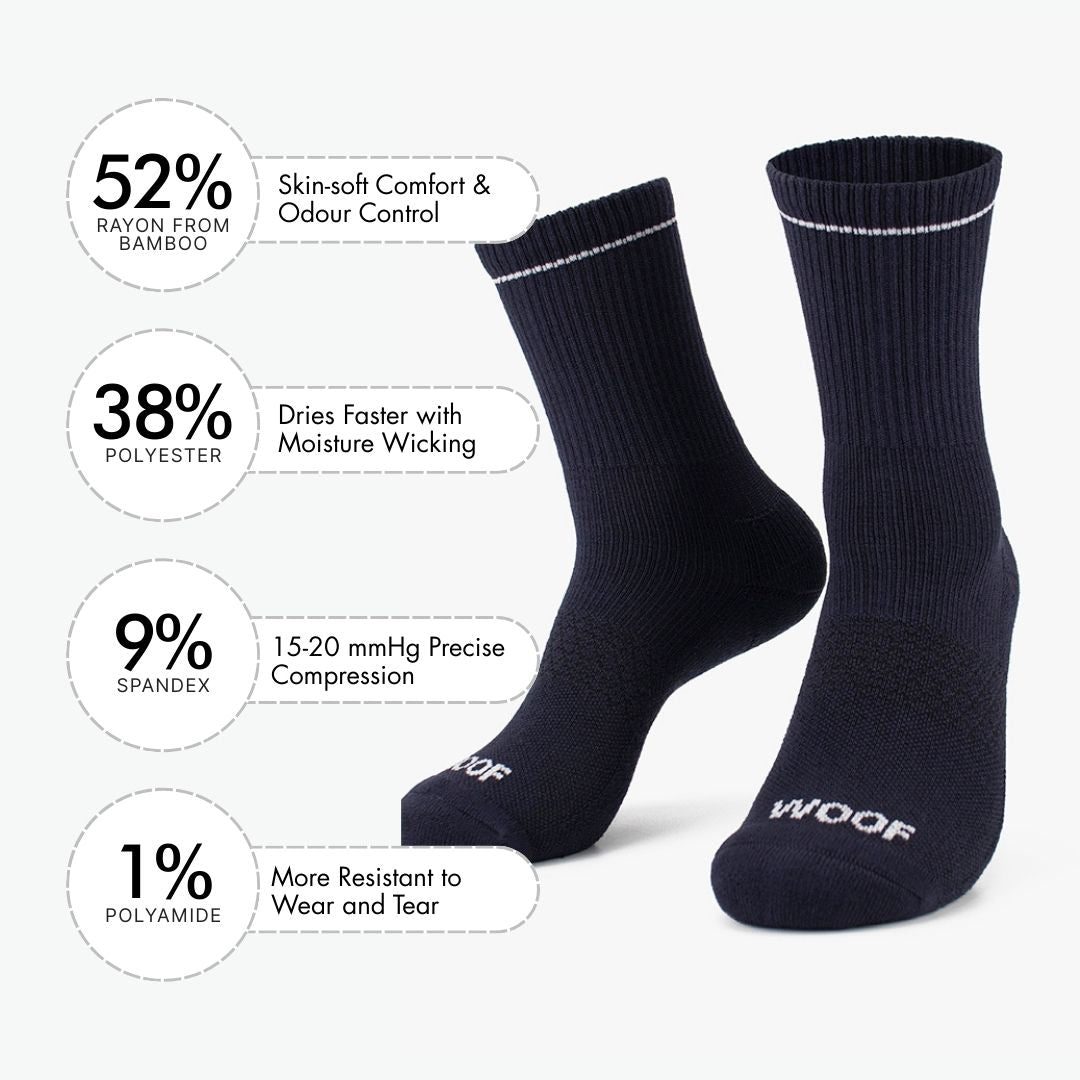 Navy Bamboo Crew Compression Socks